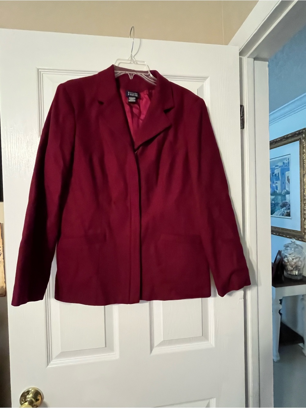 Hillard and Hanson Women's Burgundy Wool Blend Blazer Jacket